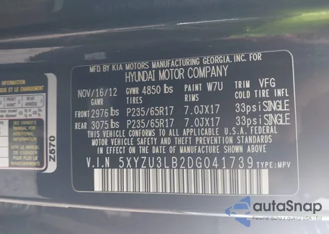 2013 Hyundai Santa Fe Sport из США, поврежденный, VIN 5XYZU3LB2DG041739